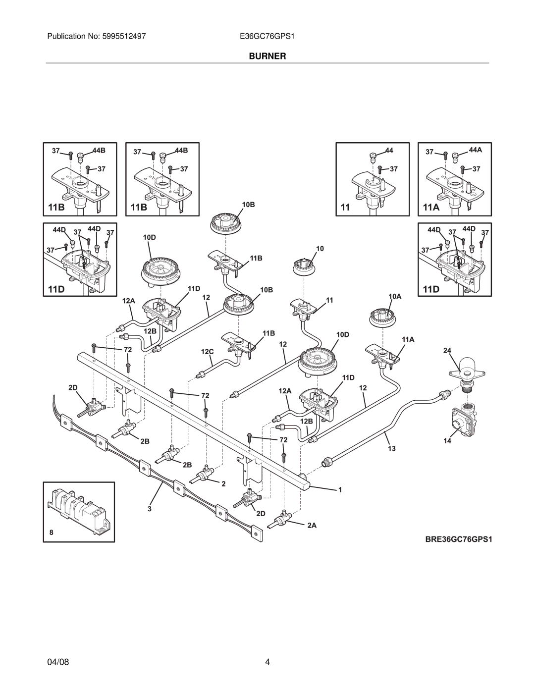 Electrolux E36GC76GPS1, 37766426970S1 installation instructions Burner 