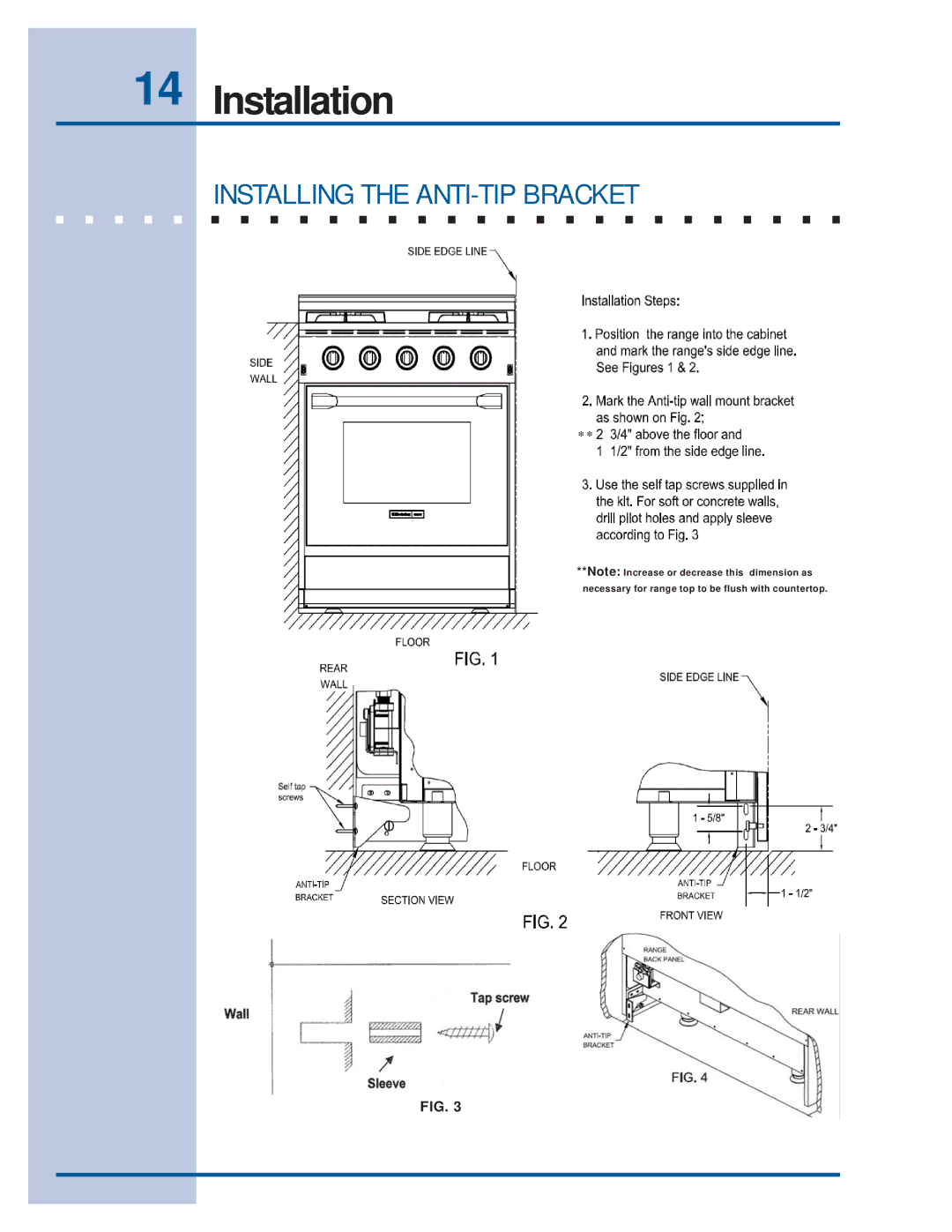 Electrolux 318201761E30GF74GPS, E36GF76GPS, E36GF75GPS manual Installing the ANTI-TIP Bracket 