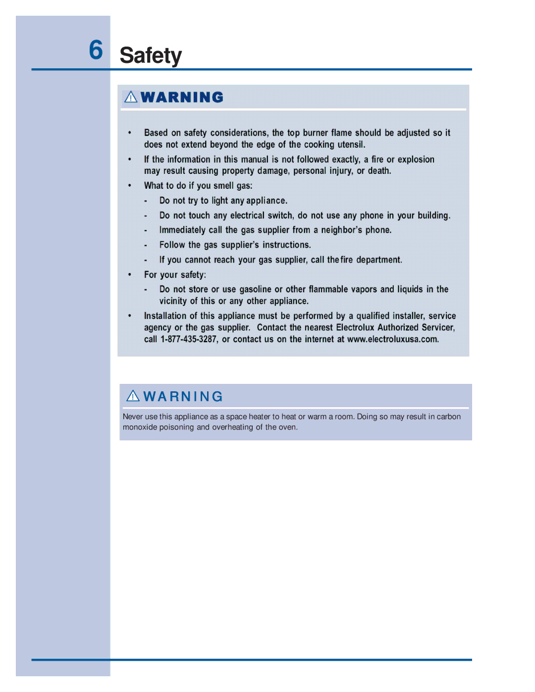 Electrolux E36GF76GPS, E36GF75GPS, 318201761E30GF74GPS manual Safety 