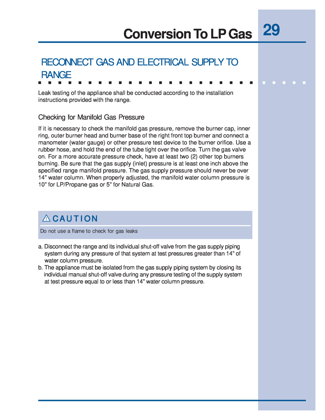 Electrolux 318201761E30GF74GPS, E36GF76GPS, E36GF75GPS Reconnect Gas And Electrical Supply To Range, Conversion To LP Gas 