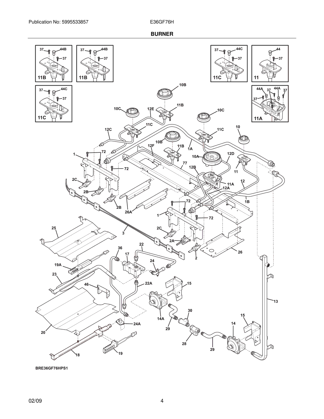 Electrolux 32166696F80S1, E36GF76HPS1, E36GF76HPS2, 32166696F80S2 installation instructions Burner 