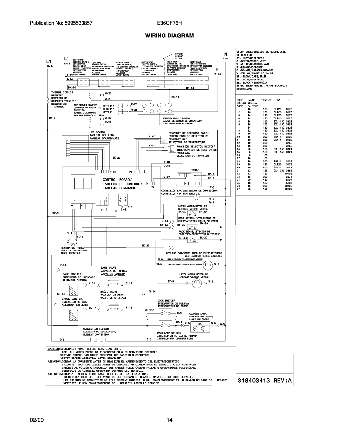 Electrolux 32166696F80S1, E36GF76HPS1, E36GF76HPS2, 32166696F80S2 installation instructions Wiring Diagram, 02/09 
