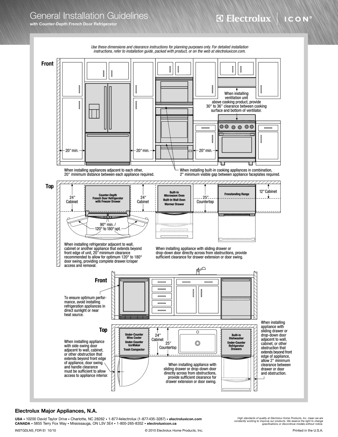 Electrolux E36GF76JPS specifications General Installation Guidelines, With Counter-Depth French Door Refrigerator 