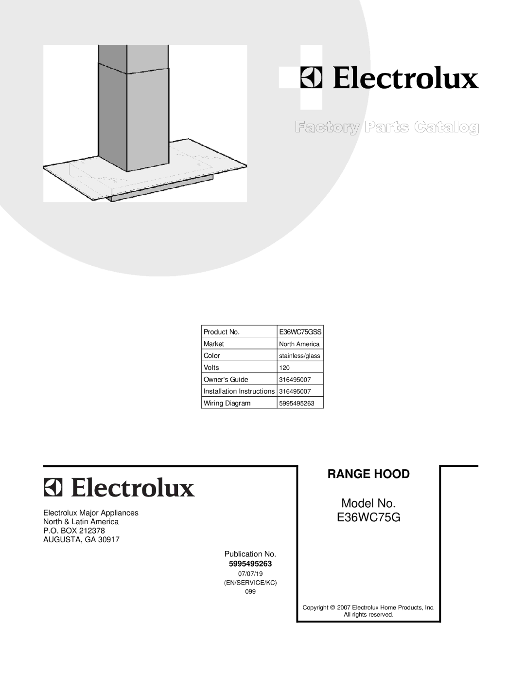 Electrolux installation instructions Range Hood, E36WC75GSS 