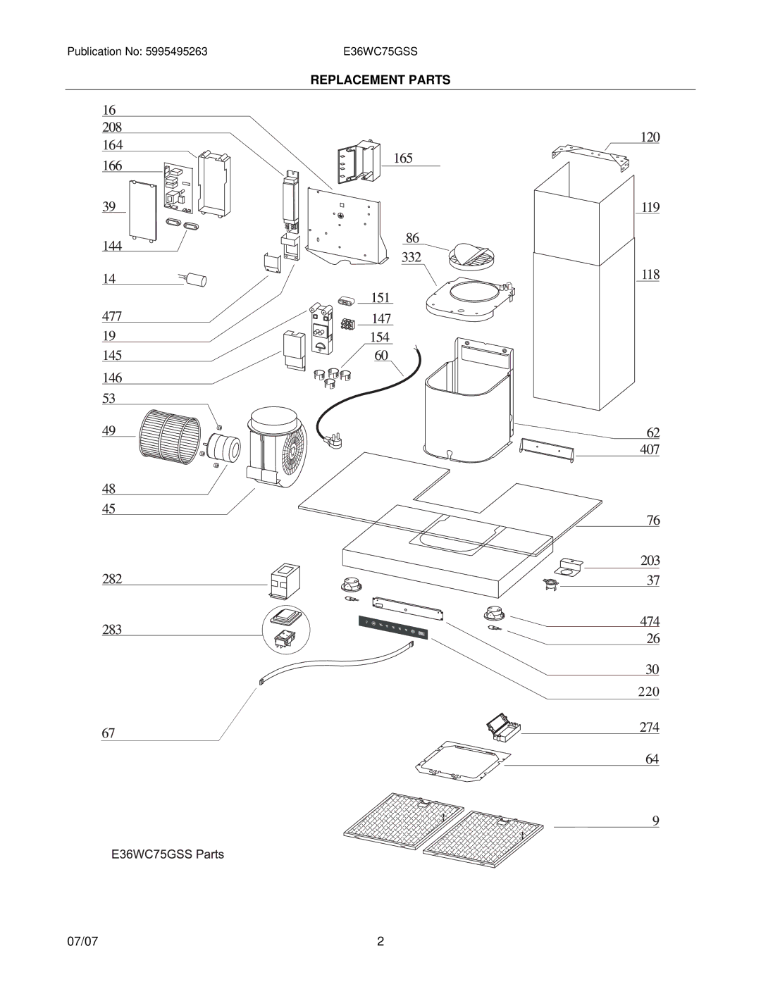 Electrolux E36WC75G installation instructions Replacement Parts 