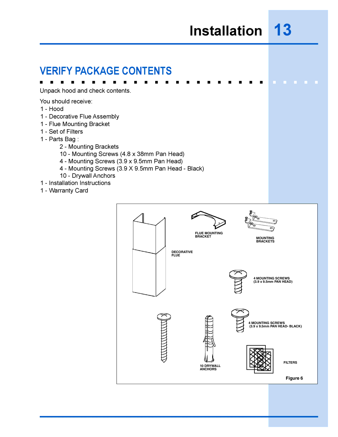 Electrolux E36WV100FS installation instructions Verify Package Contents 