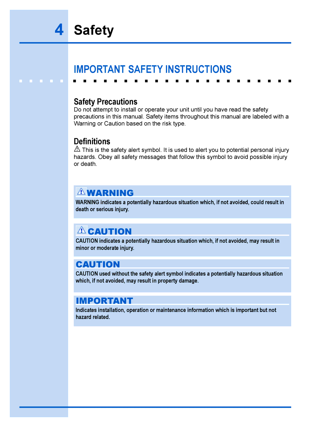 Electrolux E36WV100FS installation instructions Important Safety Instructions 