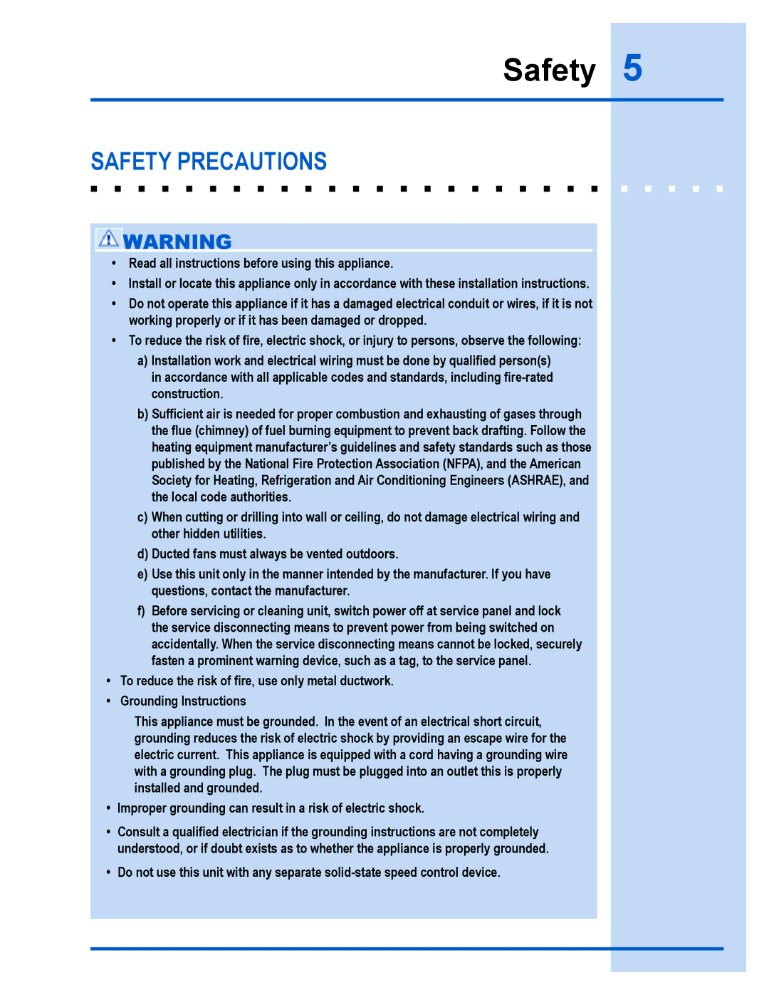 Electrolux E36WV100FS installation instructions Safety Precautions 