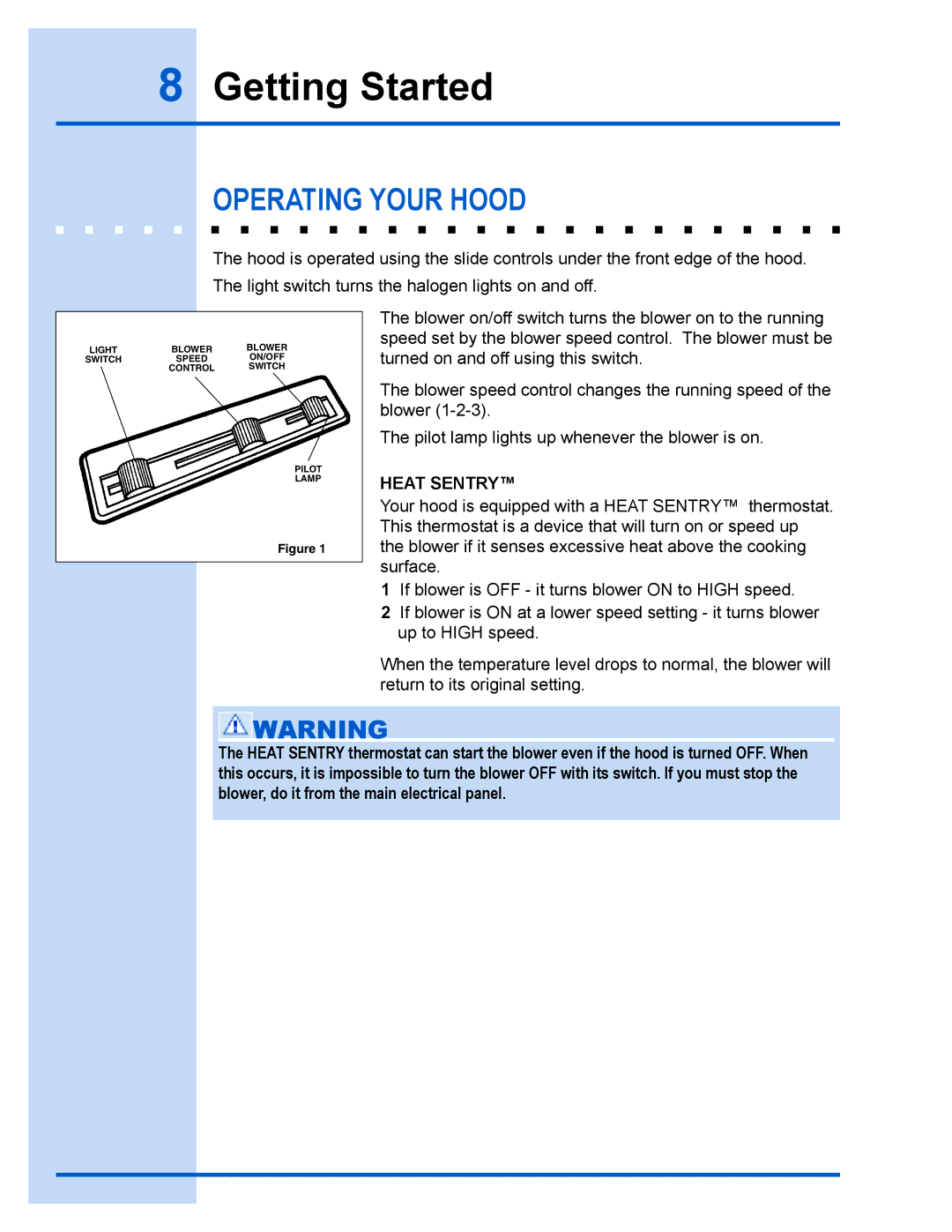 Electrolux E36WV100FS installation instructions Getting Started, Operating Your Hood 