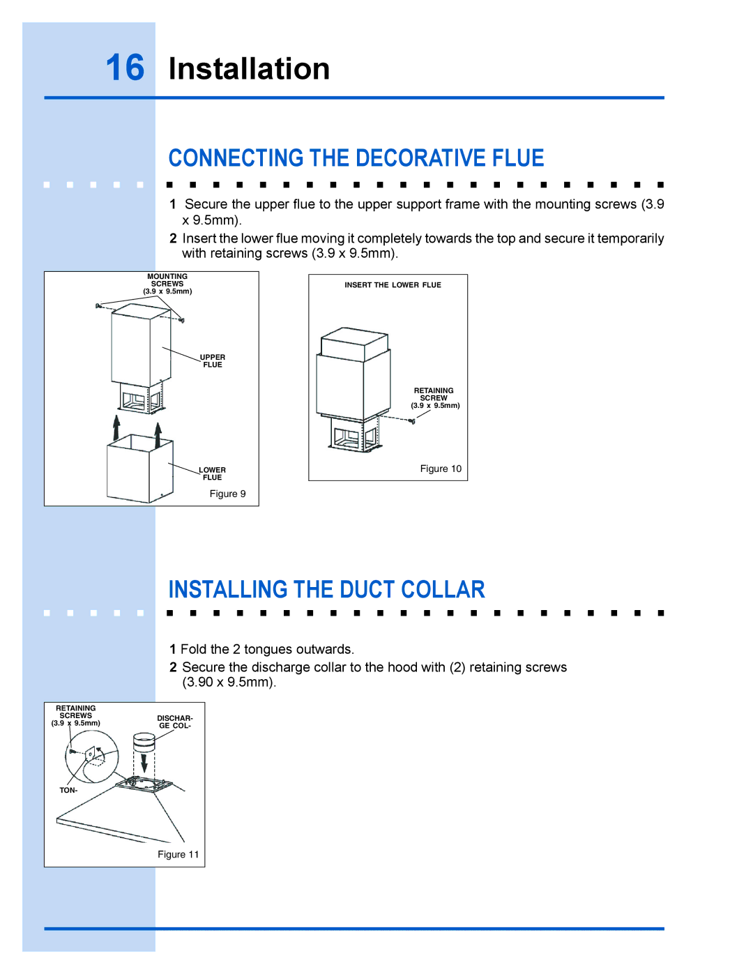 Electrolux E40PV100FS installation instructions Connecting the Decorative Flue, Installing the Duct Collar 