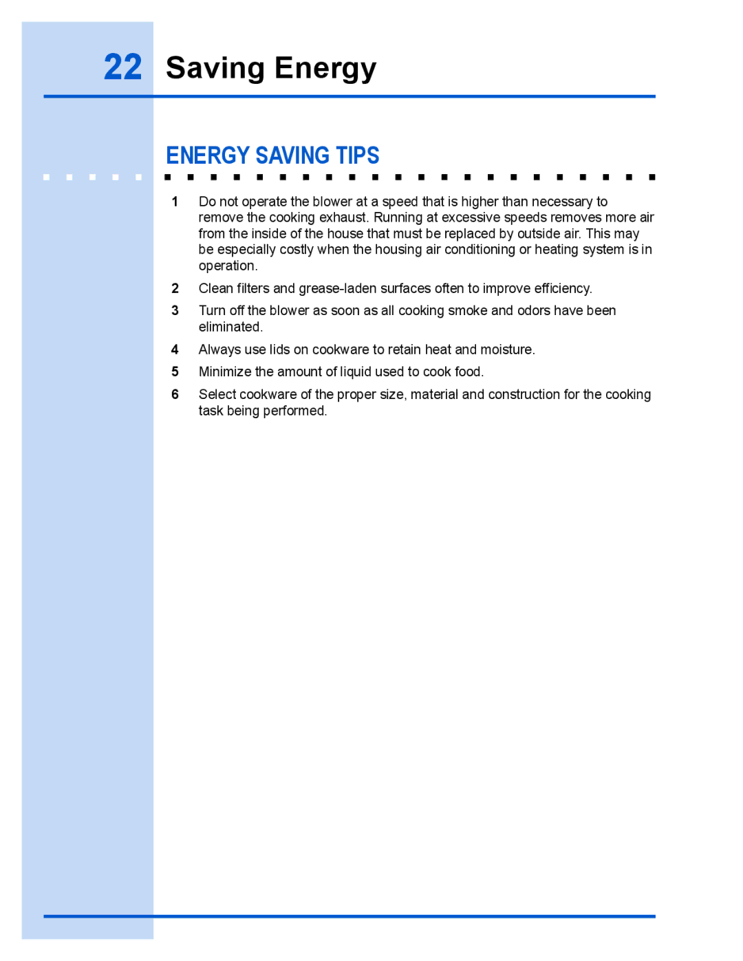 Electrolux E40PV100FS installation instructions Saving Energy, Energy Saving Tips 