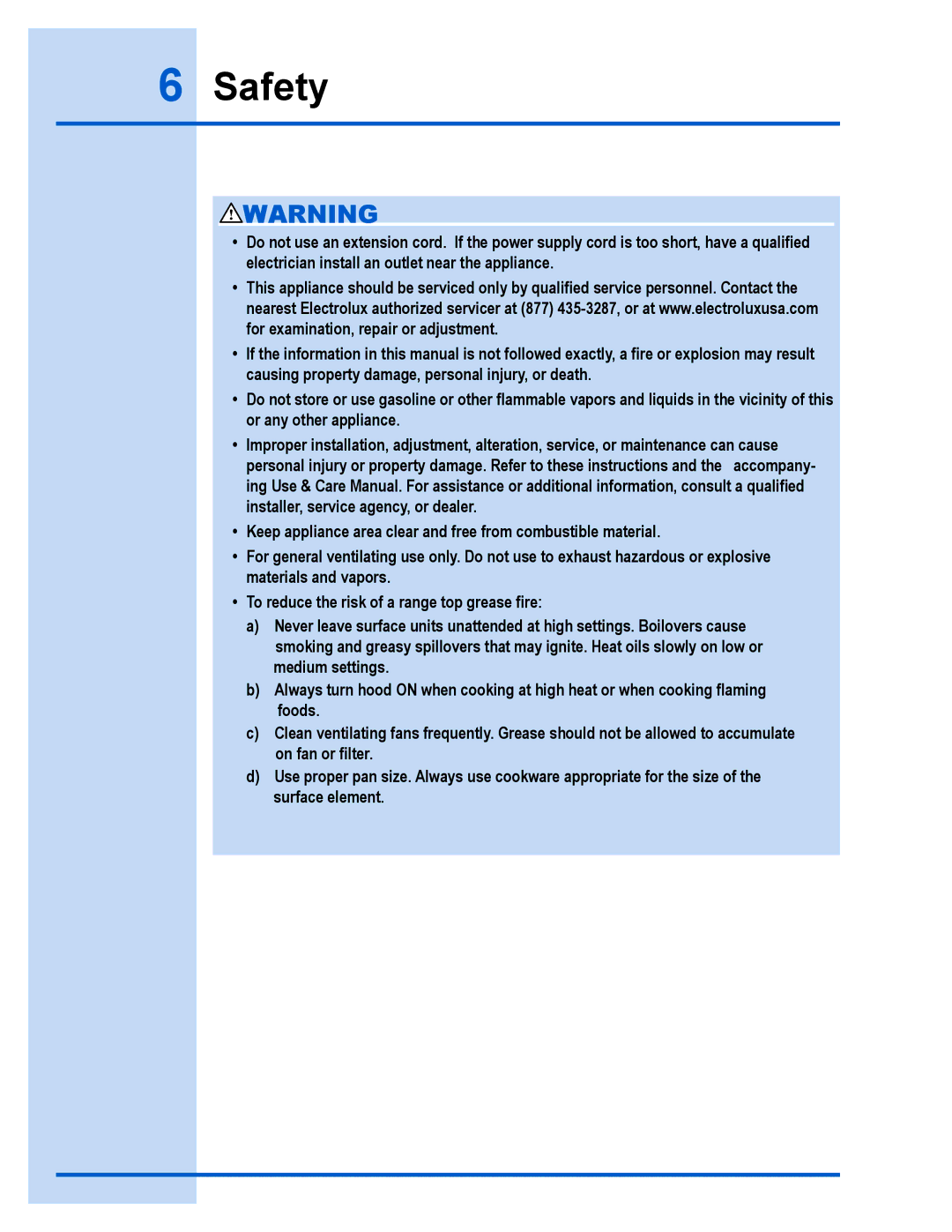 Electrolux E40PV100FS installation instructions Safety 