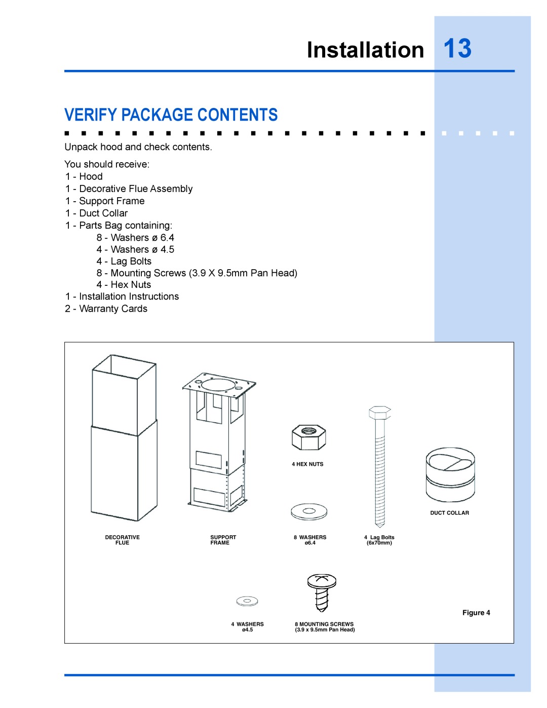 Electrolux E40PV100FS installation instructions Installation, Verify Package Contents 