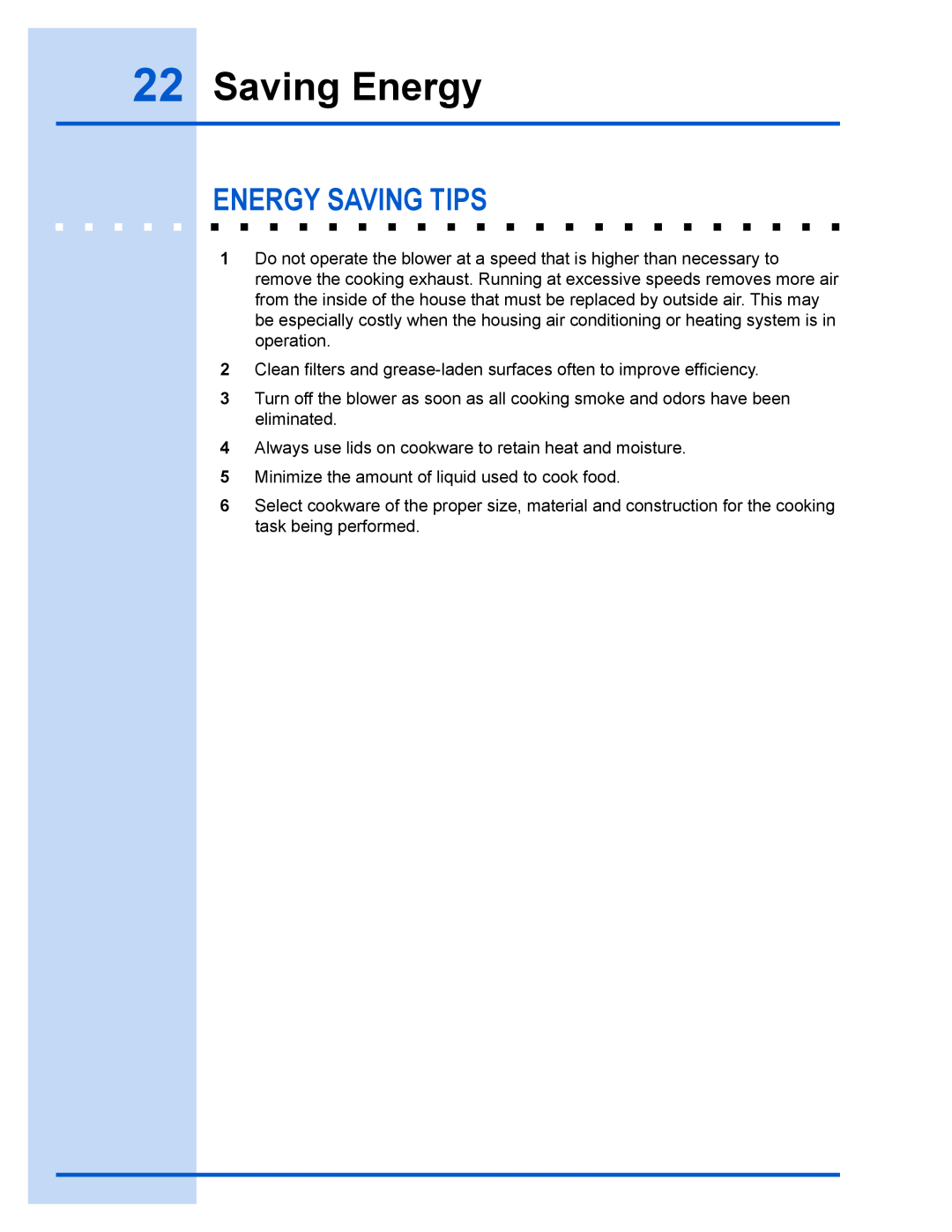 Electrolux E40PV100FS installation instructions Saving Energy, Energy Saving Tips 