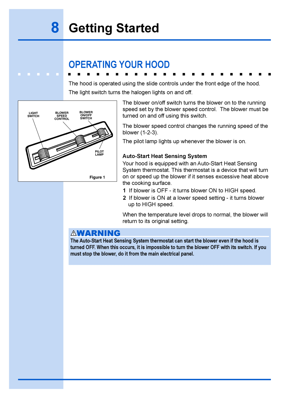 Electrolux E40PV100FS installation instructions Getting Started, Operating Your Hood 