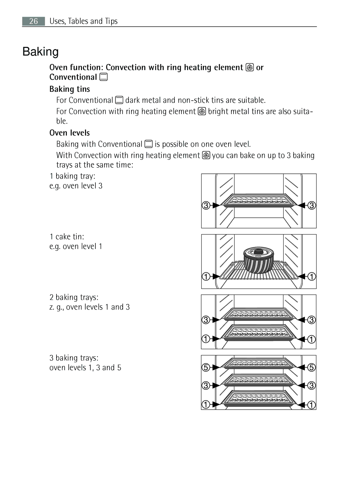 Electrolux E43012-5 user manual Baking, Oven levels 