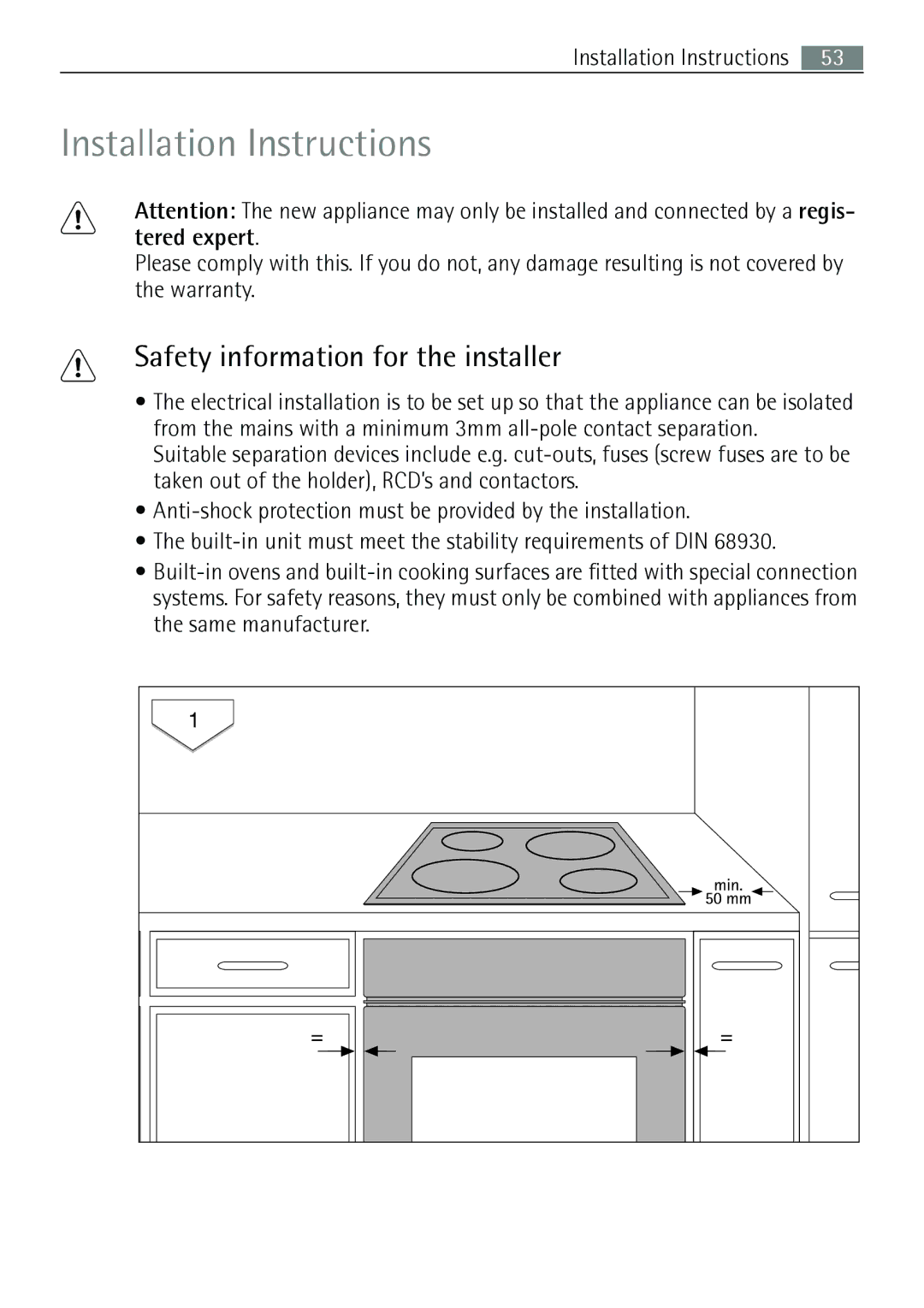 Electrolux E43012-5 user manual Installation Instructions, Safety information for the installer 