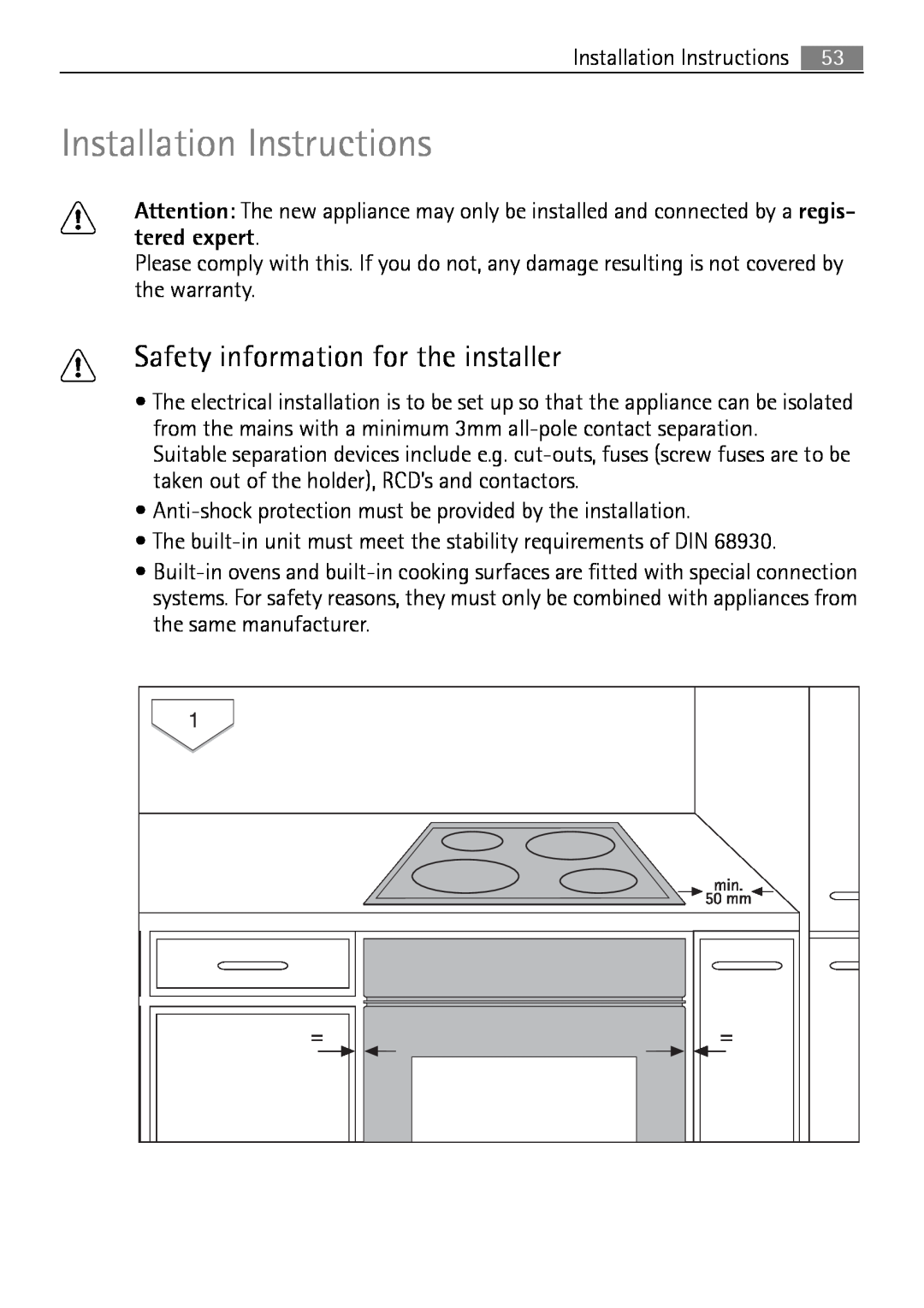 Electrolux E43012-5 user manual Installation Instructions, Safety information for the installer 
