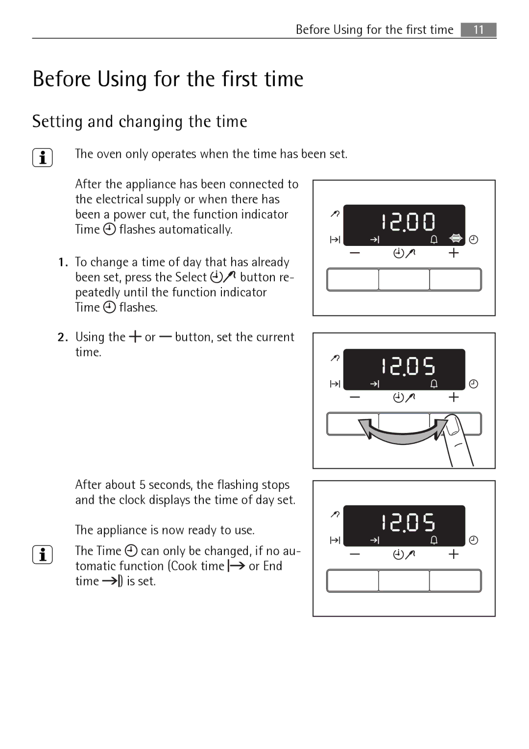 Electrolux E4431-5 user manual Before Using for the first time, Setting and changing the time 