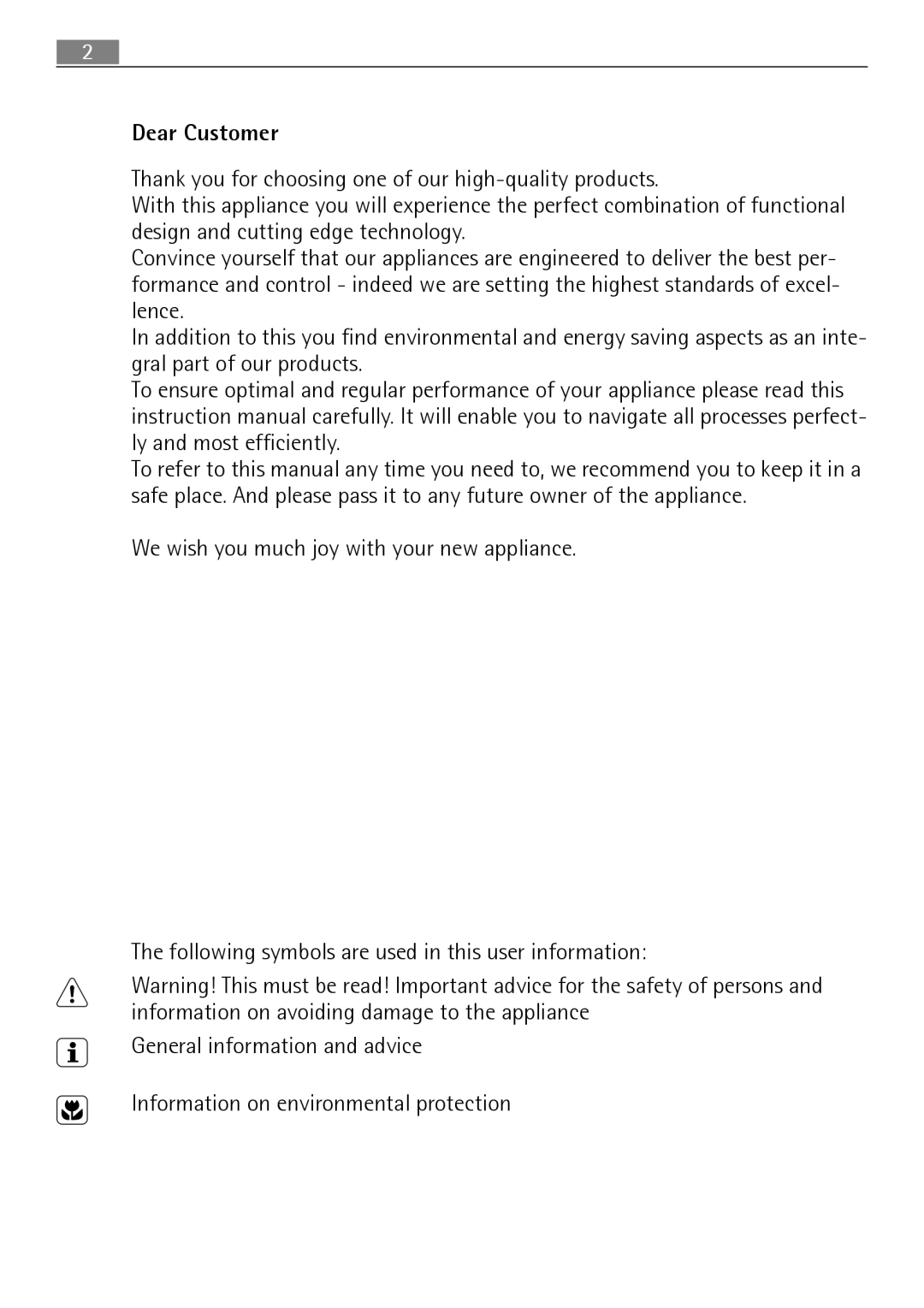 Electrolux E4431-5 user manual Dear Customer 