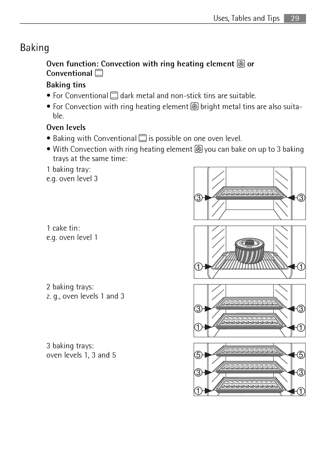 Electrolux E4431-5 user manual Baking, Oven levels 