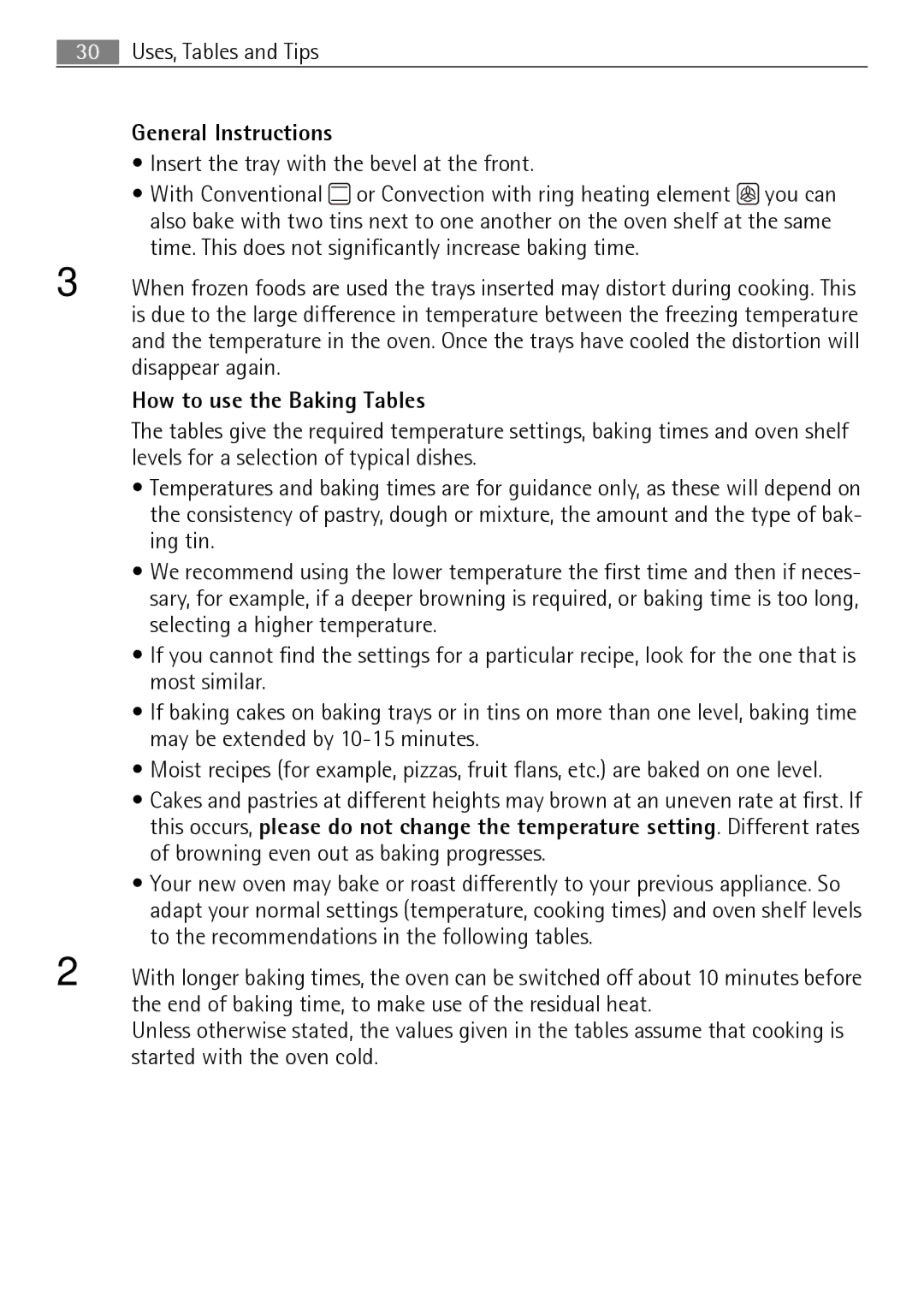 Electrolux E4431-5 user manual General Instructions, How to use the Baking Tables 