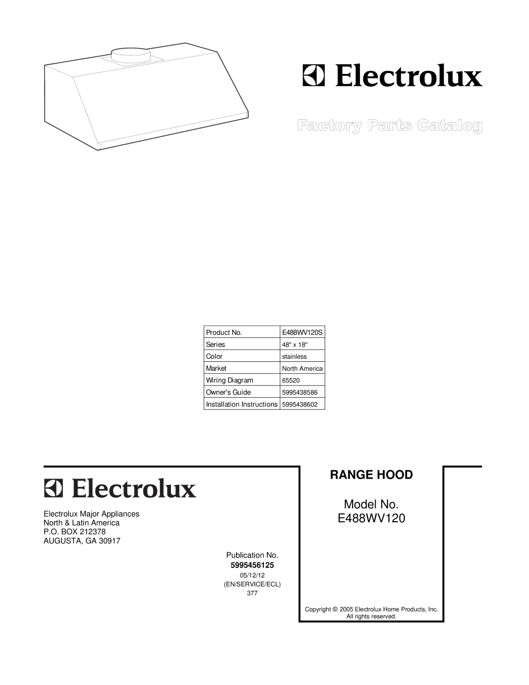 Electrolux E488WV120 installation instructions Range Hood 