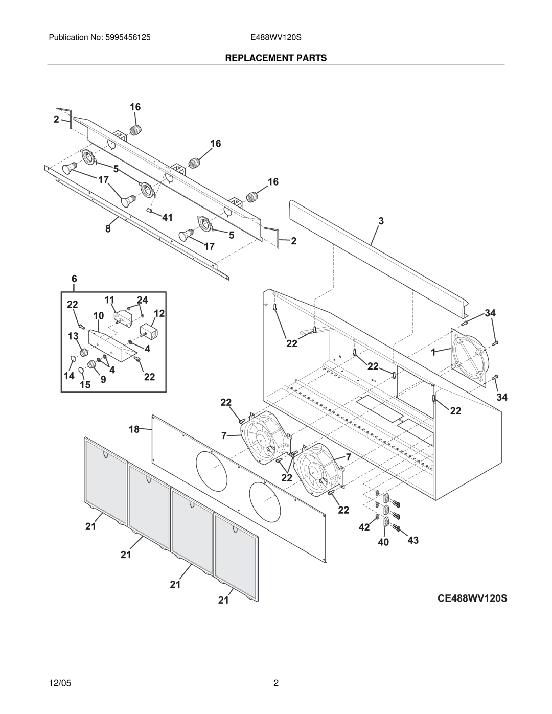 Electrolux E488WV120 installation instructions Replacement Parts 