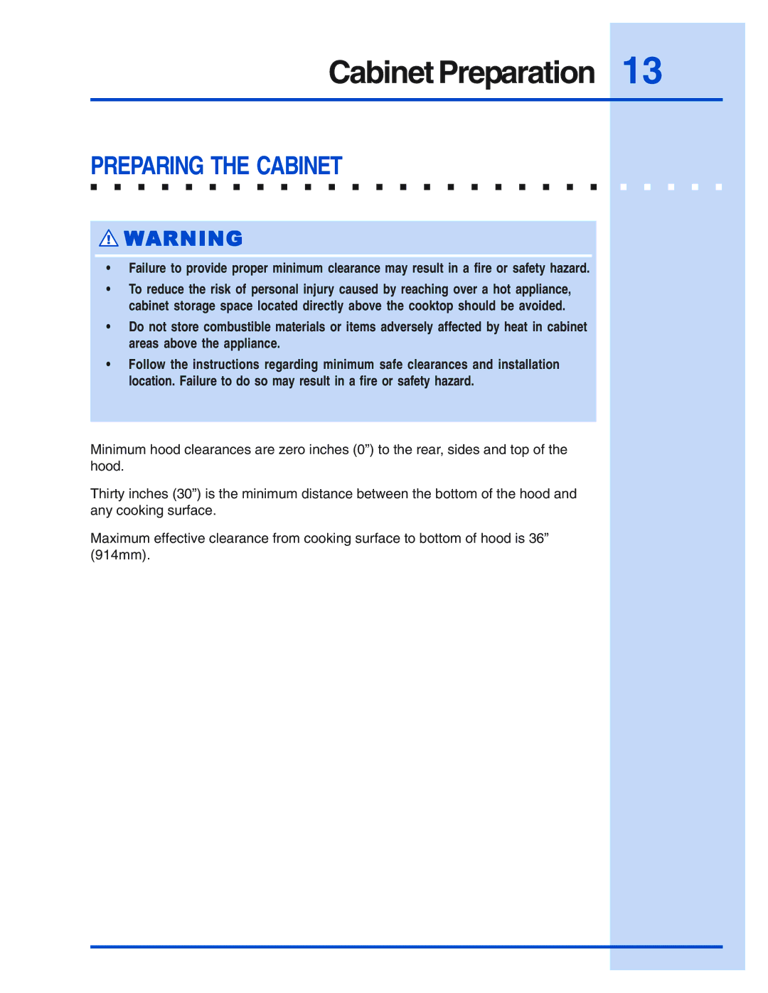 Electrolux E30WV60EPS, E488WV120S installation instructions Cabinet Preparation, Preparing the Cabinet 