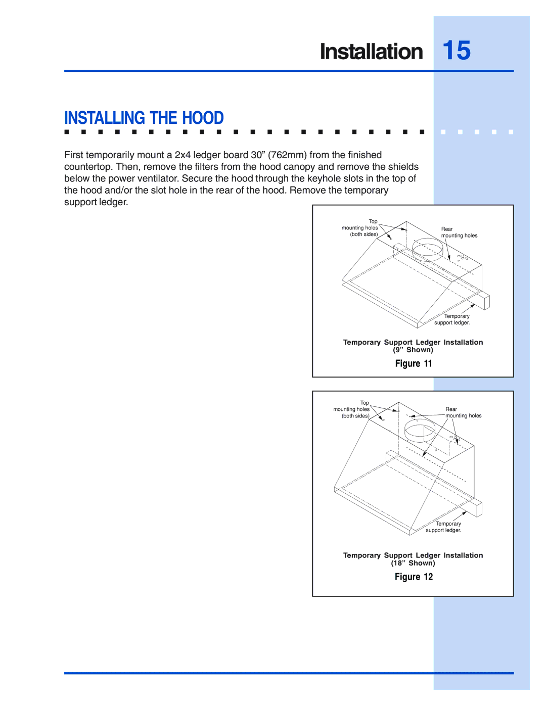 Electrolux E30WV60EPS, E488WV120S installation instructions Installation, Installing the Hood 