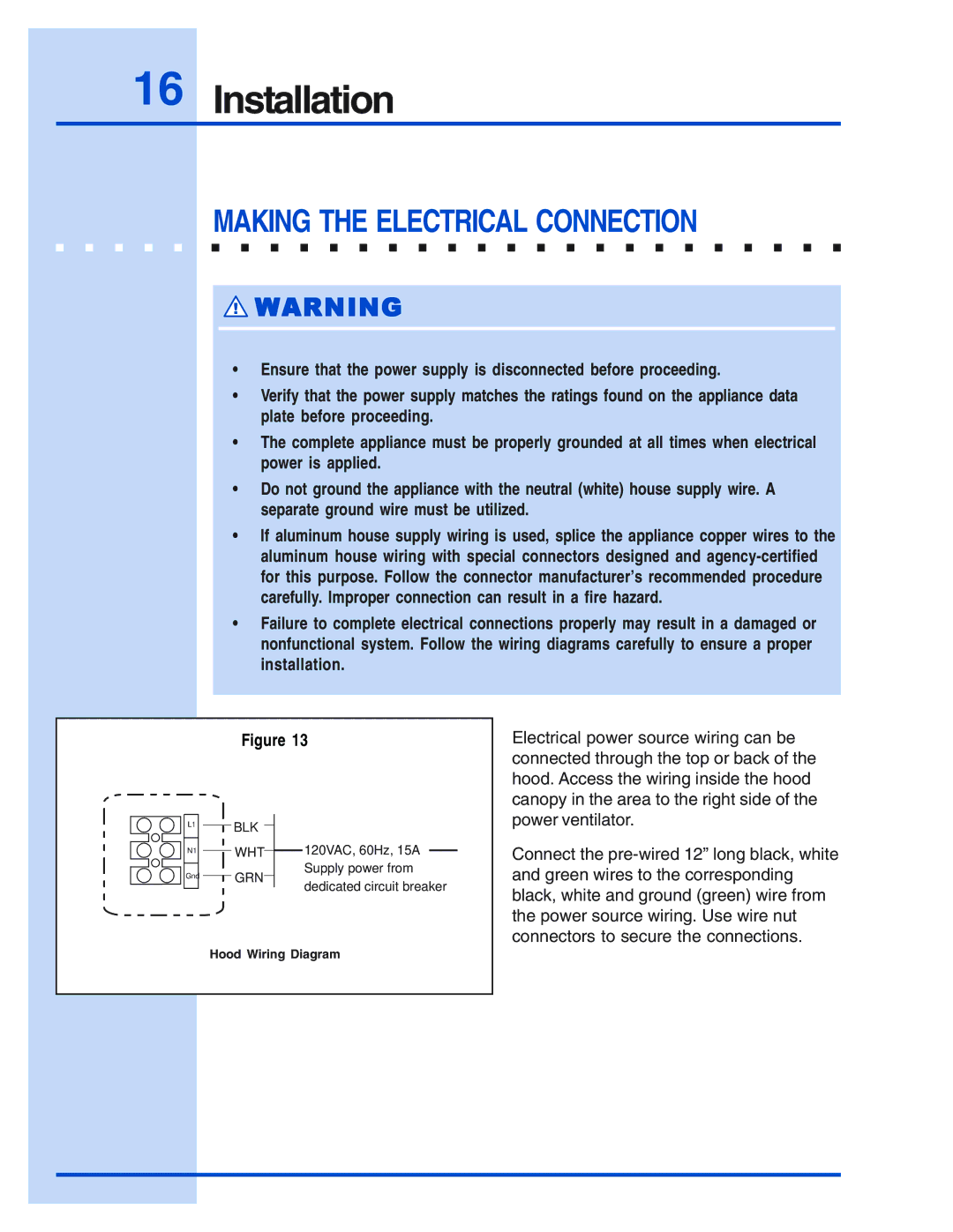 Electrolux E488WV120S, E30WV60EPS installation instructions Making the Electrical Connection 