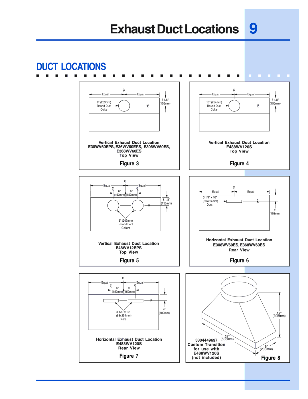 Electrolux E30WV60EPS, E488WV120S installation instructions Exhaust Duct Locations 