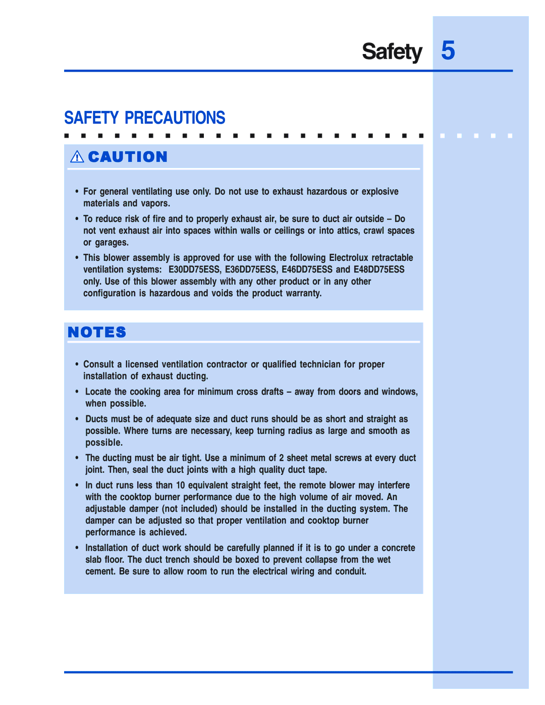 Electrolux E48DD75ESS, E46DD75ESS, E36DD75ESS, E30DD75ESS installation instructions Safety 