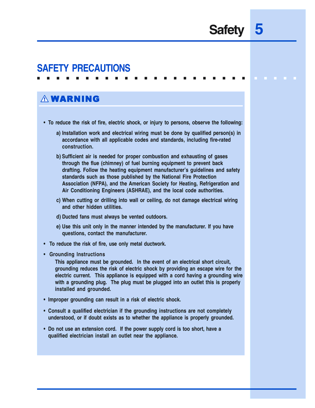 Electrolux E46DD75ESS, E48DD75ESS, E36DD75ESS, E30DD75ESS installation instructions Safety Precautions 