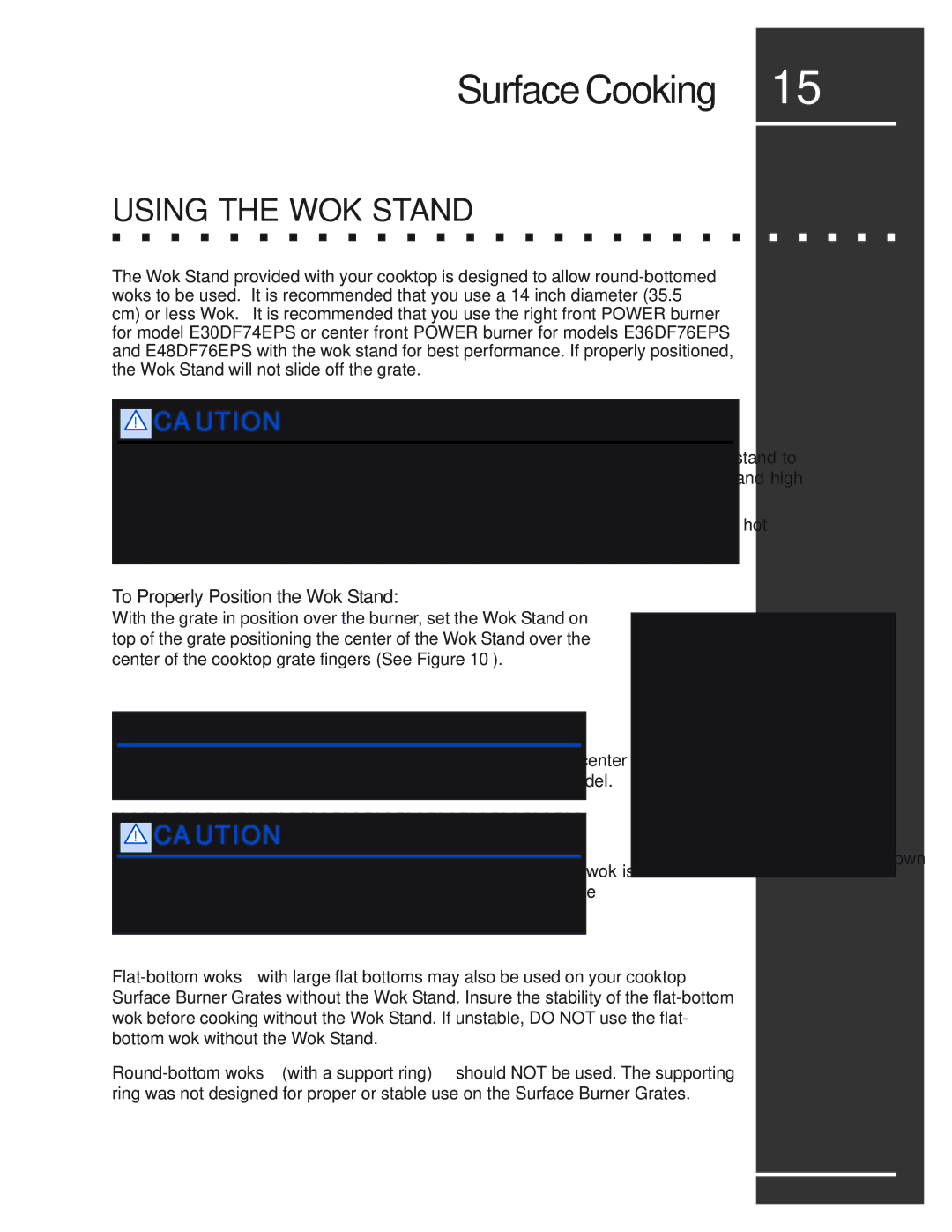 Electrolux E48DF76EPS, E30DF74EPS, E36DF76EPS manual Using the WOK Stand, To Properly Position the Wok Stand 