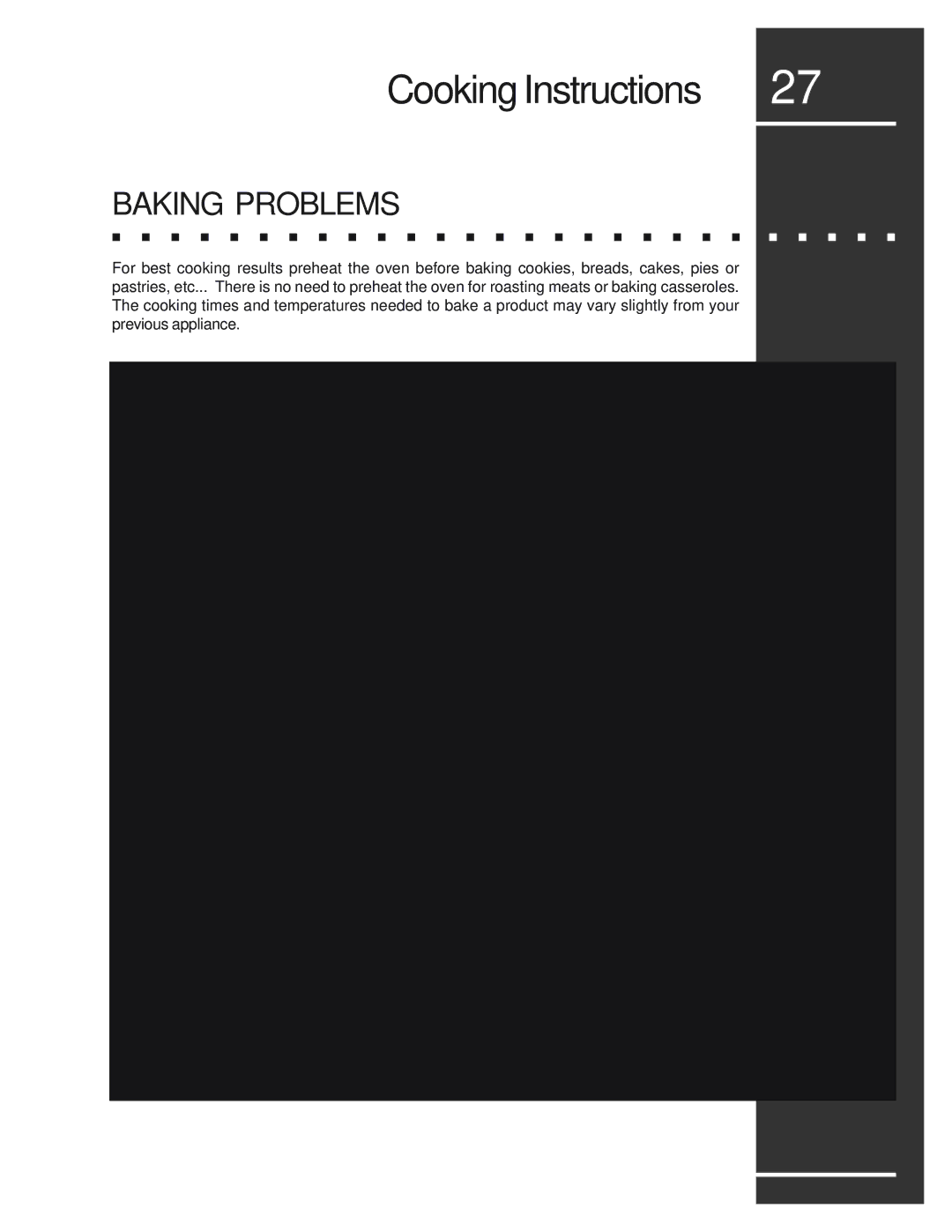 Electrolux E48DF76EPS, E30DF74EPS, E36DF76EPS manual Baking Problems and Solutions Chart 