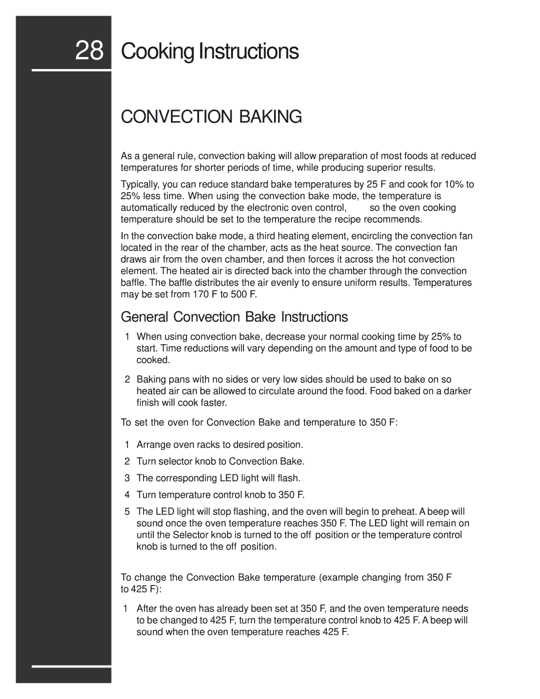 Electrolux E30DF74EPS, E48DF76EPS, E36DF76EPS manual Convection Baking, General Convection Bake Instructions 