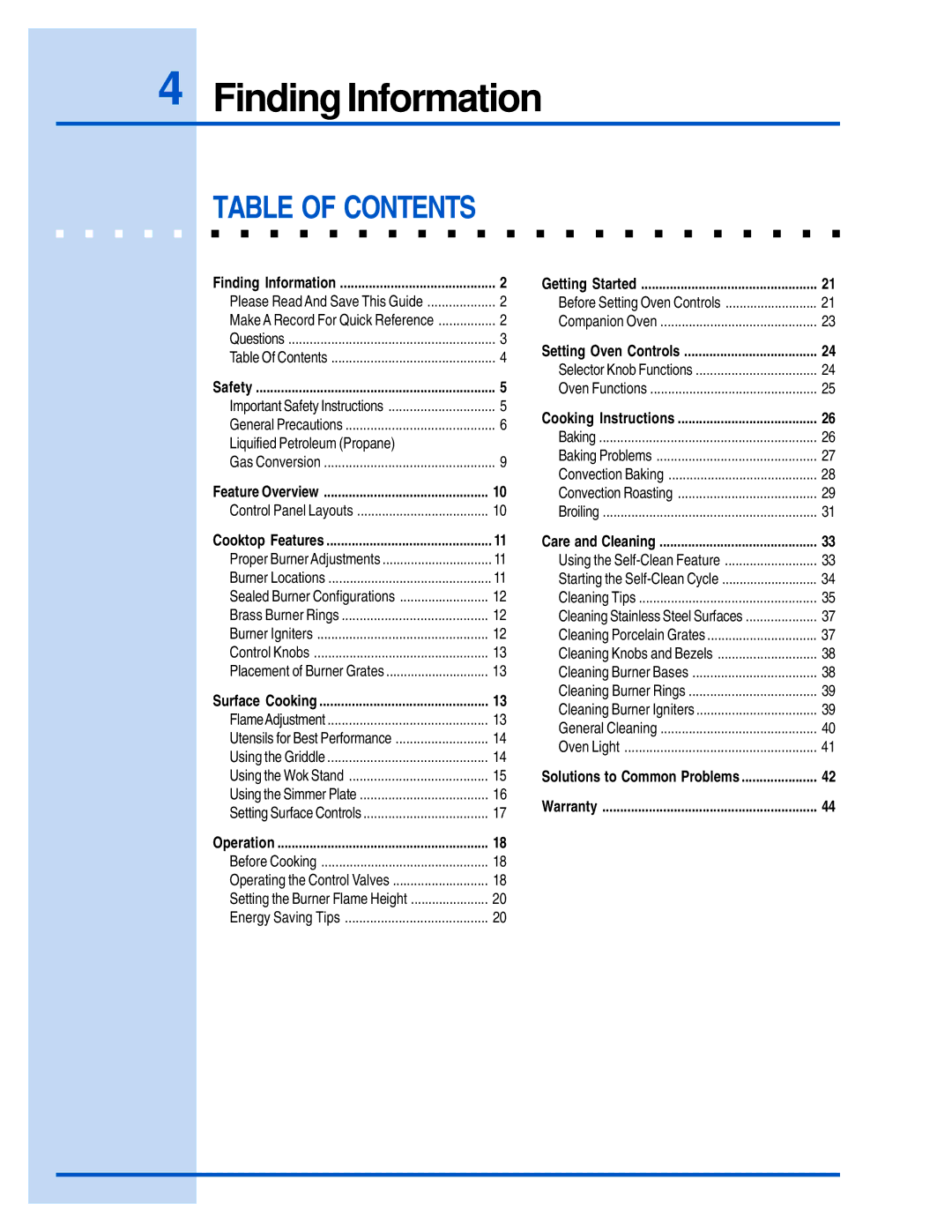 Electrolux E30DF74EPS, E48DF76EPS, E36DF76EPS manual Table of Contents 