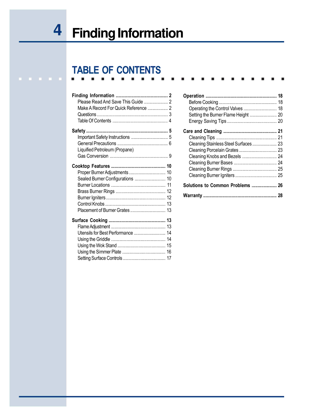 Electrolux E48GC76EPS manual Table of Contents 