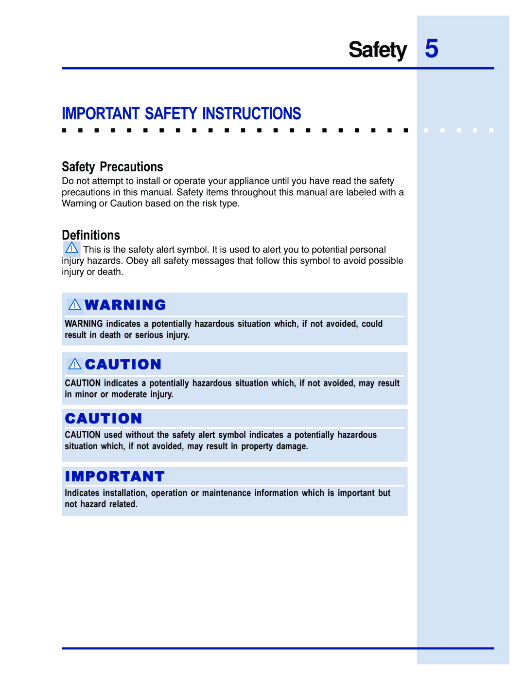 Electrolux E48GC76EPS manual Important Safety Instructions 