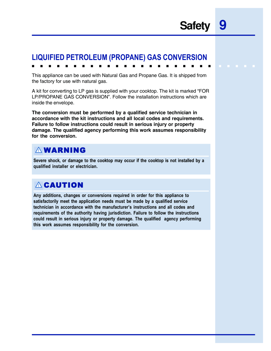 Electrolux E48GC76EPS manual Liquified Petroleum Propane Gas Conversion, Safety 