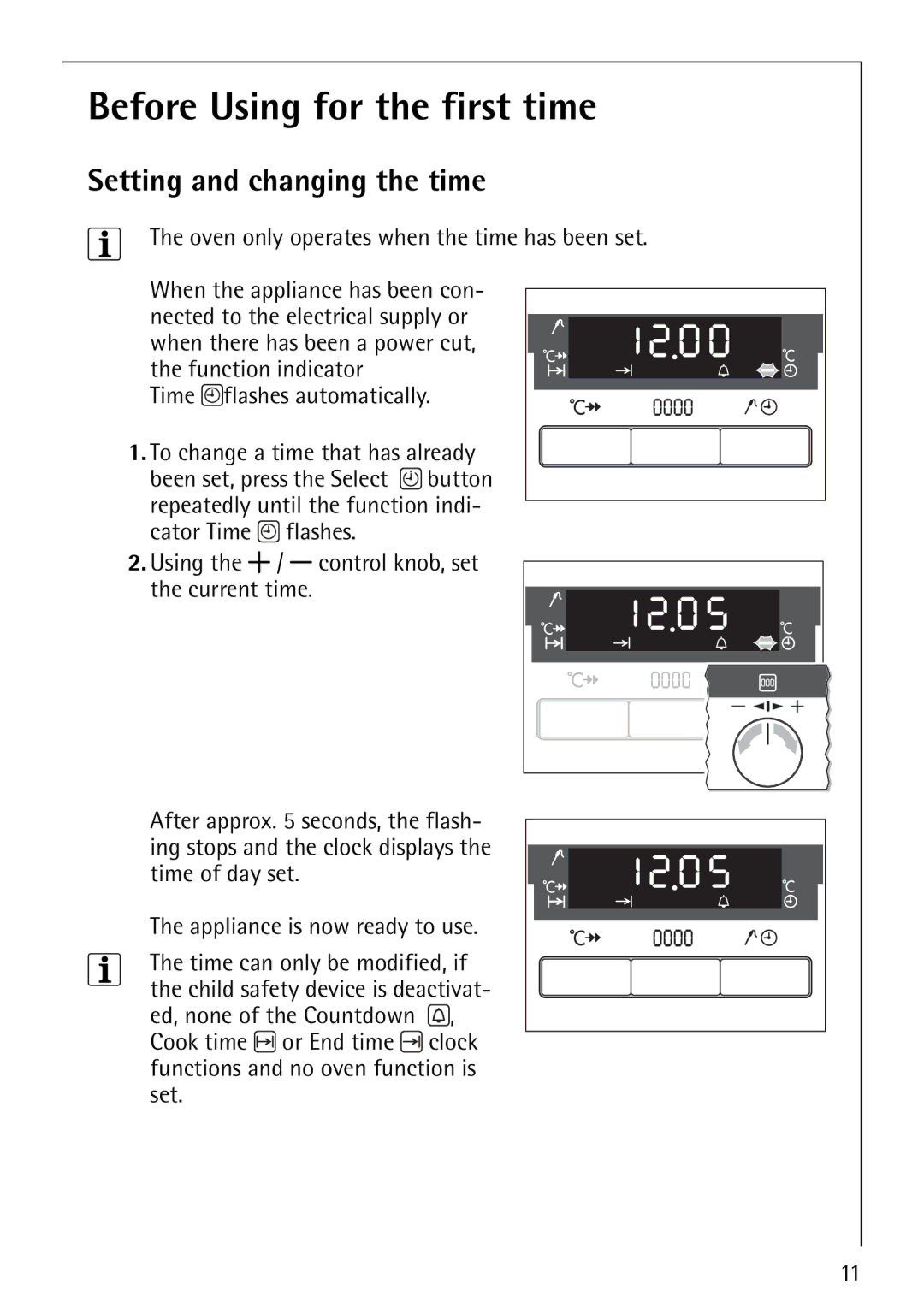 Electrolux E5731-4 manual Before Using for the first time, Setting and changing the time 