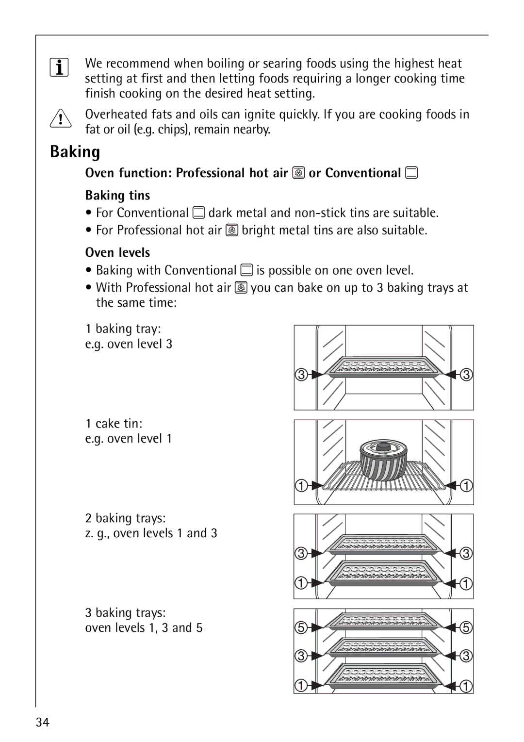 Electrolux E5731-4 manual Baking, Oven levels 