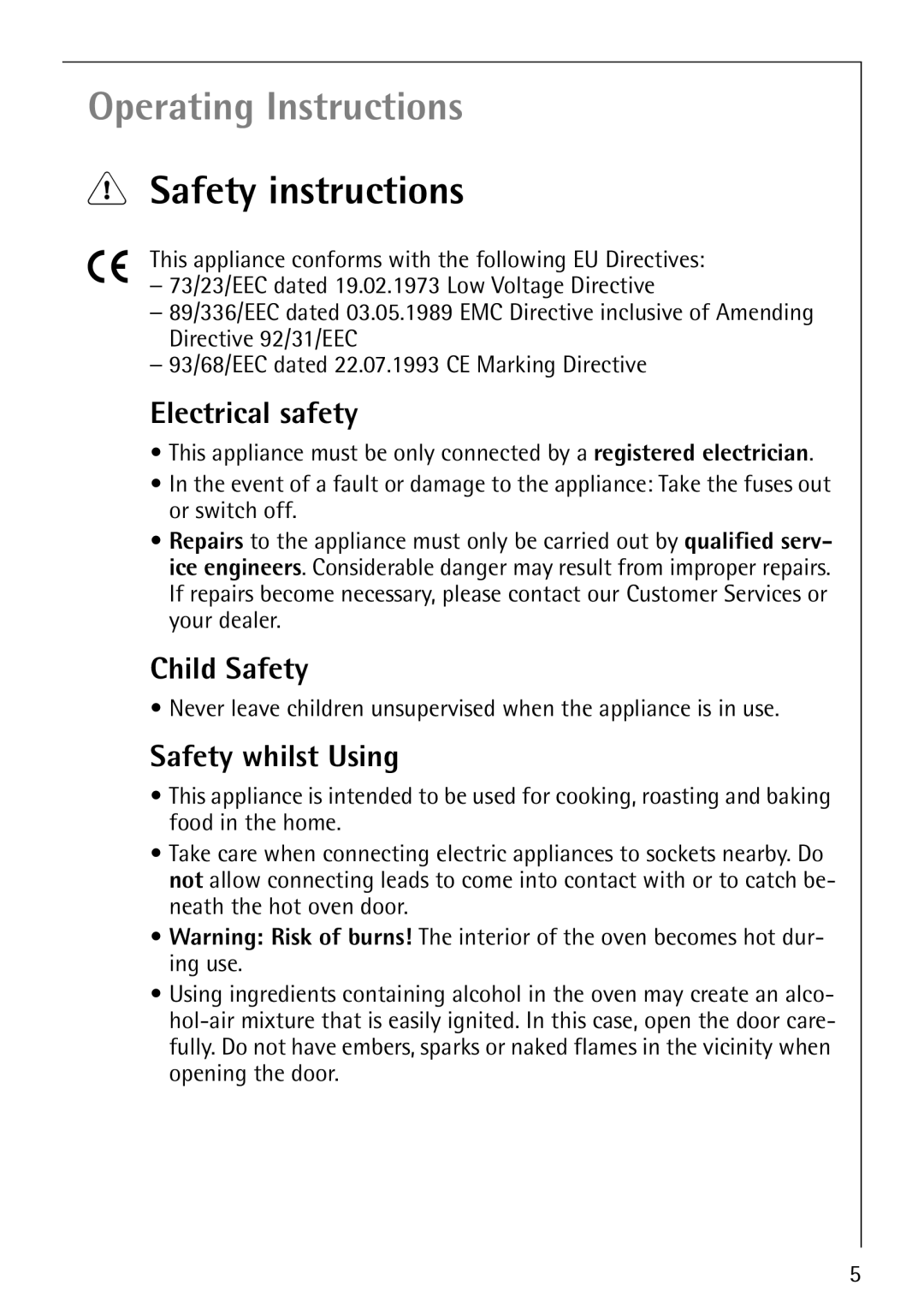 Electrolux E5731-4 manual Safety instructions, Electrical safety, Child Safety, Safety whilst Using 