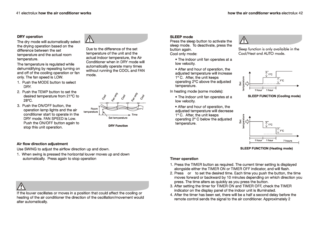 Electrolux EAS(C,E)12P5ASK(W,S,M) electrolux how the air conditioner works, DRY operation, Air flow direction adjustment 