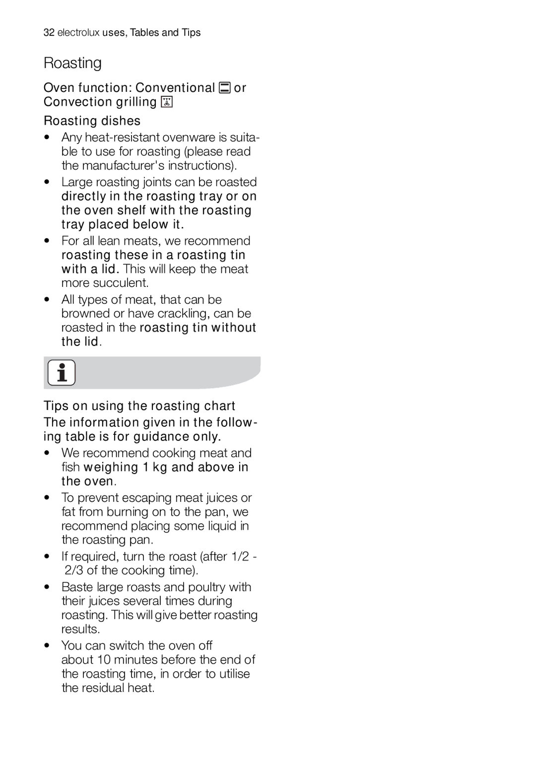 Electrolux EB GL40 user manual Roasting 