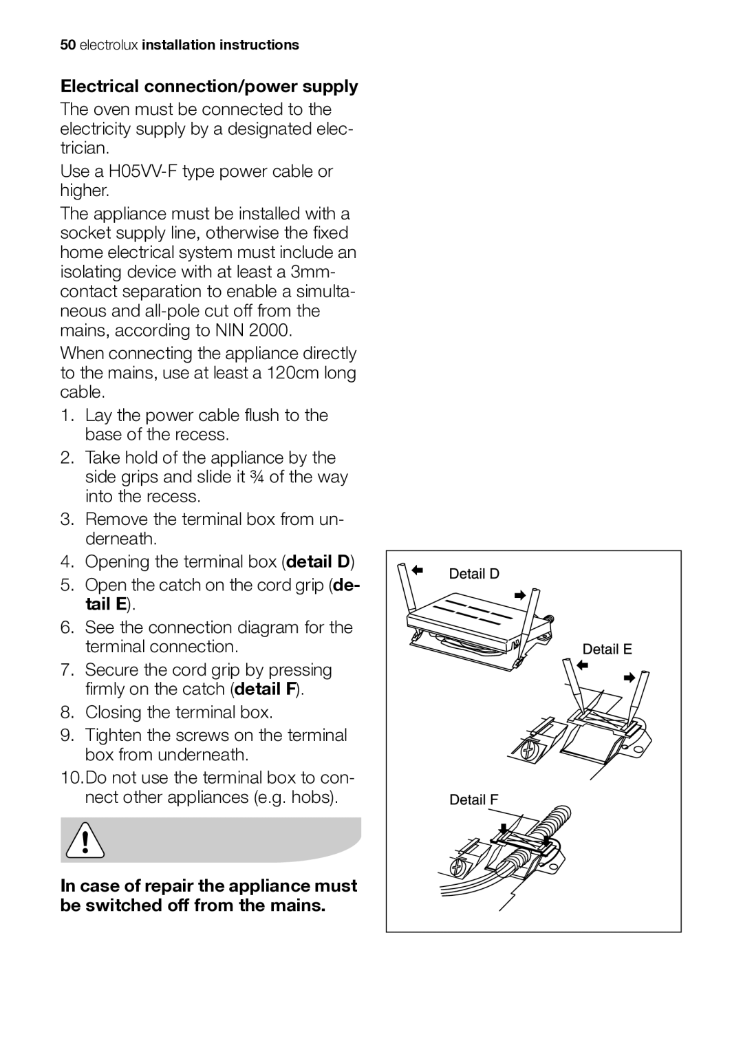 Electrolux EB GL40 user manual Electrical connection/power supply 