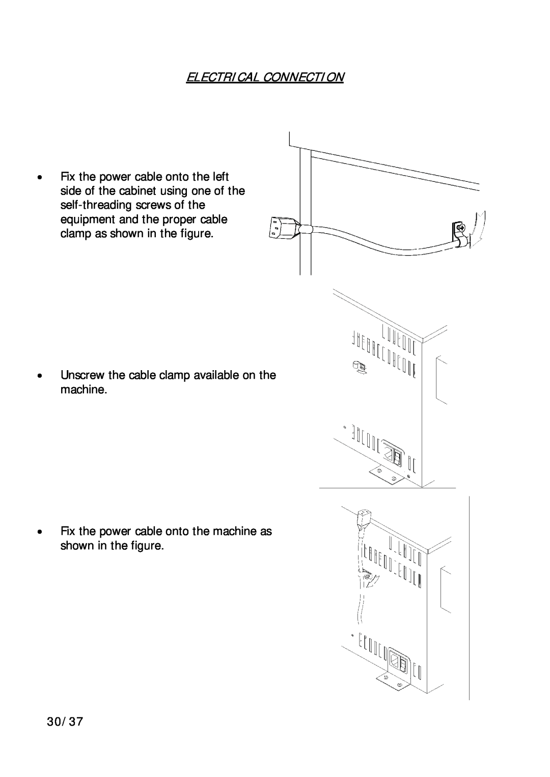 Electrolux EBA 60002X, EBA 60000X user manual Electrical Connection, Unscrew the cable clamp available on the machine, 30/37 