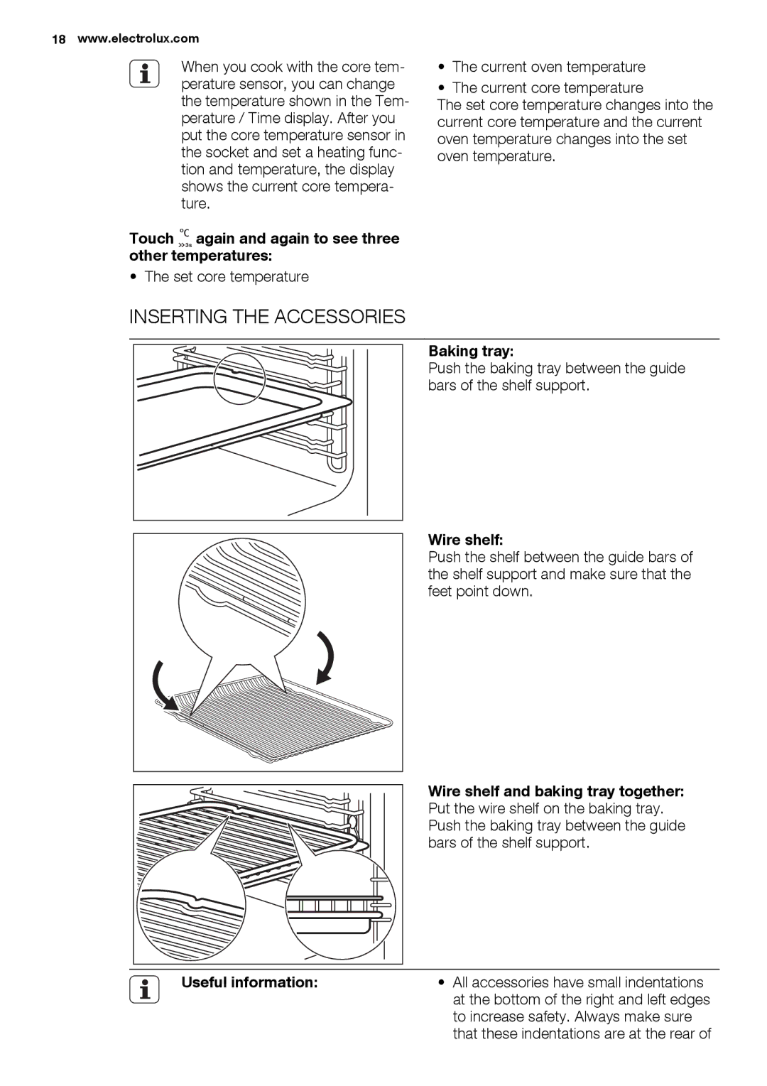 Electrolux EBGL70 user manual Inserting the Accessories, Touch again and again to see three other temperatures 