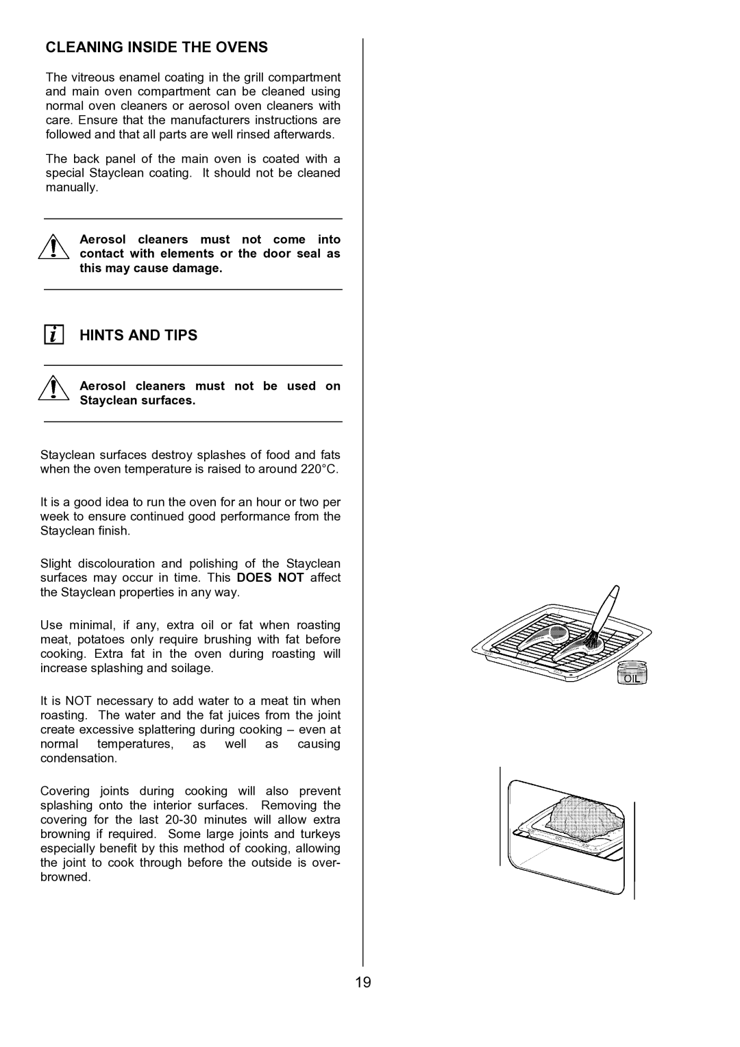 Electrolux EBUSS manual Cleaning Inside the Ovens, Aerosol cleaners must not be used on Stayclean surfaces 